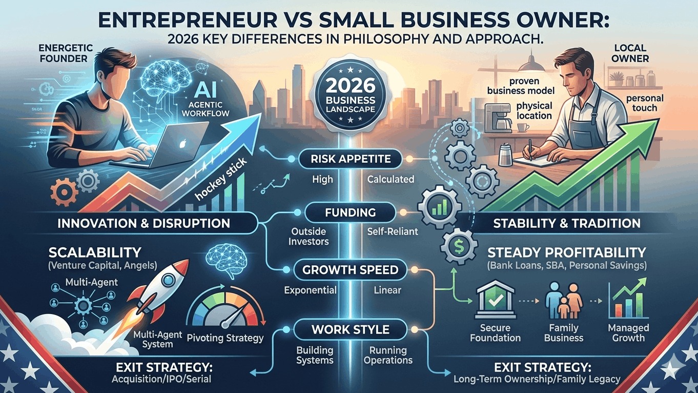 Entrepreneur vs Small Business Owner: 2026 Key Differences