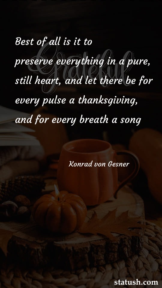 Best of all is it to preserve everything in a pure - Thanksgiving Quotes at statush.com