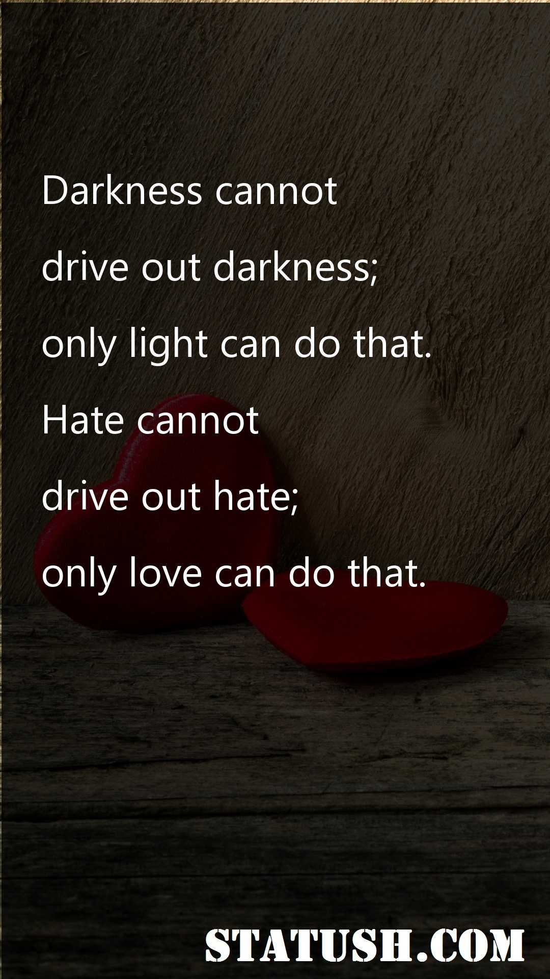 Darkness cannot drive out darkness - Love Quotes at statush.com