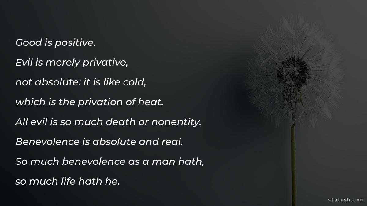 Good is positive. Evil is merely privative - Motivational Quotes at statush.com